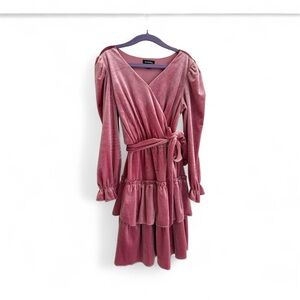 Pink Long Sleeve Velvet WRAP Dress Girls Size 7